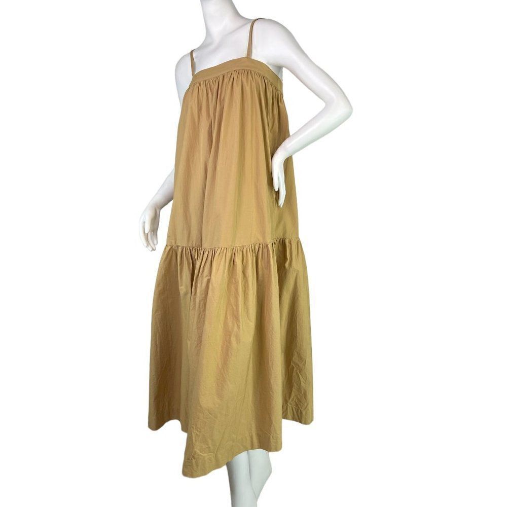 For Days Organic Poplin Midi Sleeveless Dress with Spaghetti Straps in Khaki  XS